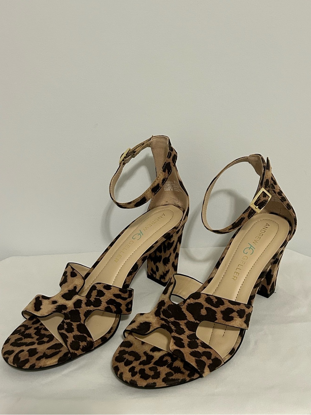 Andrew Geller Leopard Print Ankle-Strap Block Heels - Tan and Brown